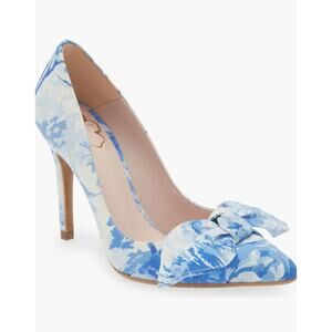 NWT Ted Baker Ryanah Heels 6.5 Blue White Floral Bow Pumps